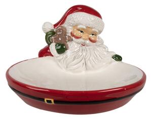 Bílo-červená vánoční dekorativní miska Santa Claus s čepicí a perníčkem – 19x16x10 cm