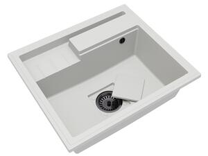 Granitový dřez ELITE 6052 BÍLÝ + černý sifon 60 x 52 x 21,5cm