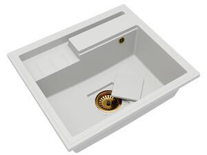 Granitový dřez ELITE 6052 BÍLÝ + zlatý sifon 60 x 52 x 21,5cm