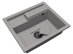 Granitový dřez ELITE 6052 ŠEDÝ + černý sifon 60 x 52 x 21,5cm