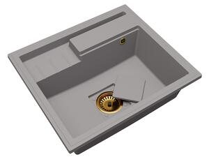 Granitový dřez ELITE 6052 ŠEDÝ + zlatý sifon 60 x 52 x 21,5cm