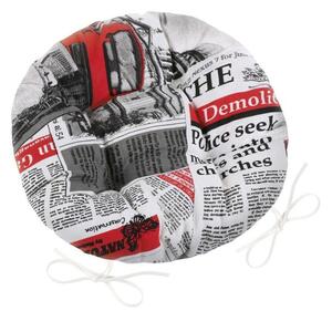Sedák EMA kulatý prošívaný - průměr 40 cm noviny červené