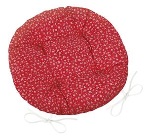 Sedák Adéla prošívaný kulatý - průměr 40 cm červený kvítek