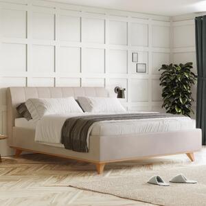 Čaluněná postel s úložným prostorem béžová, 180 x 200 cm
