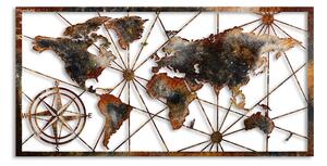 Wallexpert Dekorativní kovový nástěnný doplněk World Map Large - 3, Vícebarevná