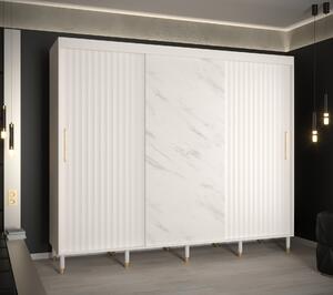 Šatní skříň Calipso Riflo Wave Marmur Barva korpusu: Bílá, Rozměry: 250 cm, Dveře: Bílá + Bílý Marmur