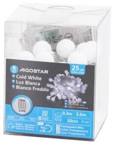 Aigostar - LED Venkovní řetěz 25xLED/3xAA/8 funkcí 2,8 m IP44 studená bílá