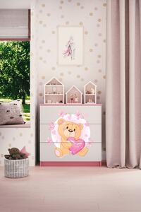Dětská komoda se zásuvkami medvídek motýl v růžové barvě Babydreams