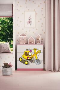 Dětská komoda Excavator v růžové barvě Babydreams