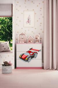 Dětská komoda se zásuvkami závodní auto v růžové barvě Babydreams