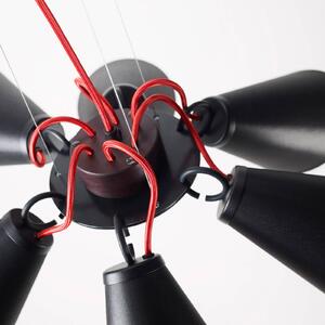 Závěsné světlo Pit 6, černá textilní kabel červená