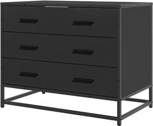 Komoda, černá, 70 x 41 x 56 cm, se 3 zásuvkami, dřevěná komoda s kovovou konstrukcí, stabilní úložný prostor pro obývací pokoj, ložnici nebo chodbu