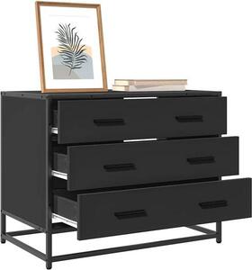 Komoda, černá, 70 x 41 x 56 cm, se 3 zásuvkami, dřevěná komoda s kovovou konstrukcí, stabilní úložný prostor pro obývací pokoj, ložnici nebo chodbu