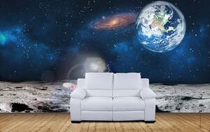Fototapeta Měsíc s planetou a hvězdami a planetou v pozadí, Designové fototapety na zeď, Populární fototapety, u32021 - Tapeko.co.cz