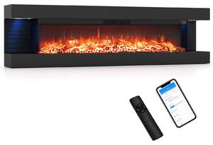 COSTWAY Elektrický krb, 32 palců, třístranný, dekorativní krb s topným výkonem 750W/1500W, nástěnný krb s LED osvětlením, 3D efekt plamenů, 12 barev plamenů a časovač