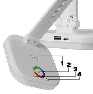 LED RGBW Stmívatelná stolní lampa s bezdrátovým nabíjením LED/7W/5V USB bílá