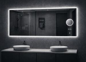 LED zrcadlo TIME 160x65 cm, hodiny, kosmetické zrcátko, nastavitelné osvětlení