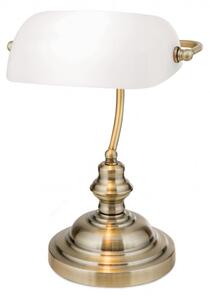 Orion LA4-587/1-Opal Stolní stylová lampa BANKIR patina BÍLÉ sklo