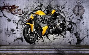Fototapeta Žlutá motorka na zdi, Designové fototapety na zeď, Populární fototapety, u37780 - Tapeko.co.cz