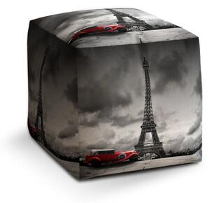 Sablio Taburet Cube Eiffelova věž a červené auto - 40x40x40 cm