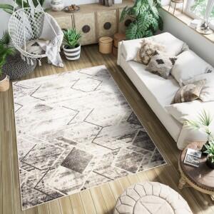 Makro Abra Kusový koberec PETRA 3039 1 244 Moderní Geometrický šedý béžový hnědý Rozměr: 80x150 cm