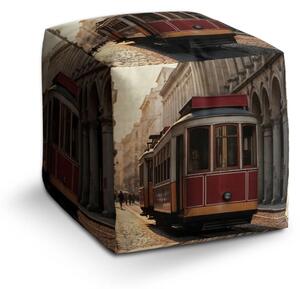 Sablio Taburet Cube Historická červená tramvaj - 40x40x40 cm