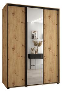 Šatní skříň s posuvnými dveřmi a zrcadlem DAVOS 180cm | DUB Artisan / černé pojezdy