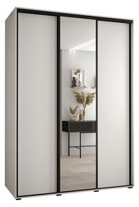 Šatní skříň s posuvnými dveřmi a zrcadlem DAVOS 170 cm | Bílá / černé pojezdy