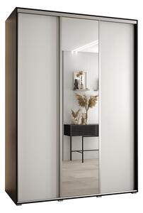 Šatní skříň s posuvnými dveřmi a zrcadlem DAVOS 170cm | Černá / bílá / stříbrné pojezdy