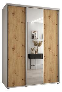 Šatní skříň s posuvnými dveřmi a zrcadlem DAVOS 170cm | Bílá / DUB Artisan / stříbrné