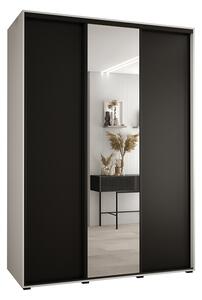 Šatní skříň s posuvnými dveřmi a zrcadlem DAVOS 170cm | Bílá / černá / černé pojezdy