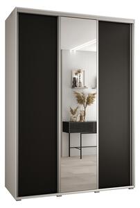 Šatní skříň s posuvnými dveřmi a zrcadlem DAVOS 180cm | Bílá / černá / stříbrné pojezdy