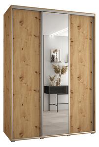 Šatní skříň s posuvnými dveřmi a zrcadlem DAVOS 180cm | DUB Artisan / stříbrné pojezdy