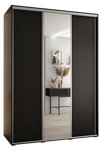 Šatní skříň s posuvnými dveřmi a zrcadlem DAVOS 170cm | Černá / stříbrné pojezdy