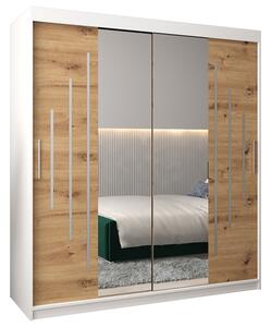 Šatní skříň s posuvnými dveřmi a dvoudílným zrcadlem YORK1 - 180x200cm -Bílá-Dub Artisan-