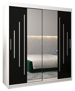 Šatní skříň s posuvnými dveřmi a dvoudílným zrcadlem YORK1 - 180x200cm -Bílá-Černá-