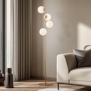 Lucande stojací lampa Isandro, opálová/zlatá, 4ramenná, sklo/kov, Mosaz / zlato, Obývací pokoj / jídelna, kov, Moderní