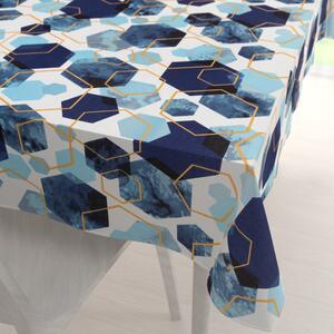 Biante Bavlněný obdélníkový ubrus Sandra SA-574 Modré hexagony na bílém 50x100 cm
