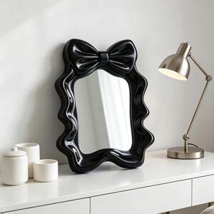 QuickShopping - Malé zrcadlo s standardním, freestanding makeupové zrcadlo s lukem, zdobený rám, černý, ideální pro koupelnu, ložnice, kapta