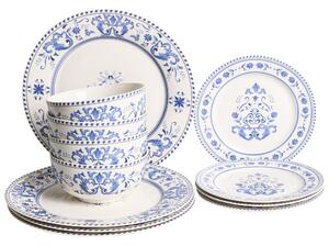 Sada 12 kusů nádobí GALANGAL Porcelán Bílá/Modrá