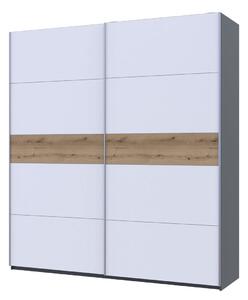 Skříň s posuvnými dveřmi G-Caiser, 2dveřová, 220 cm, grafit / bílá, vložka dub evoke