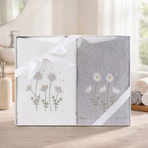 Praktik dárkový set froté ručníků SANY 02, heřmánek, bílo-šedá, 2x 50x90cm