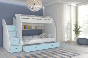 AJK - meble Dvoupatrová postel s úložným prostorem a schody Zuzia 90/120x200 cm + rošt ZDARMA
