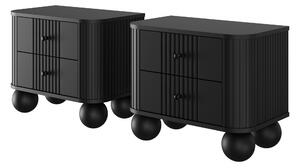 Set nočních stolků Vesper 56 cm - černá / černé úchytky / kulaté černé nohy