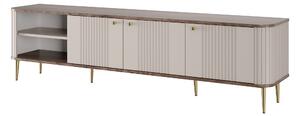TV stolek Vesper 3D 187 cm - kašmírový / dekor ořech / zlaté nožky