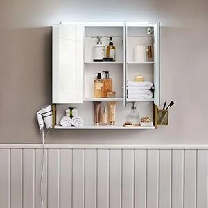 SONGMICS Koupelnová zrcadlová skříňka s osvětlením Vasagle Bake bílá/zlatá