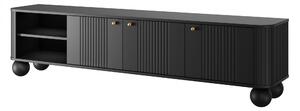 TV stolek Vesper 3D 187 cm - černý / zlaté úchytky / kulaté černé nožky
