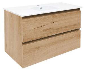 Koupelnová skříňka 2 zásuvková s keramickým umyvadlem SAT B-Way 99x50x45 cm dub mat BWAY2100OAKU4BI
