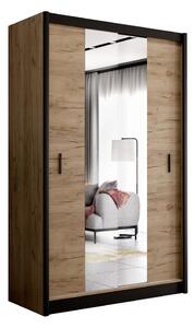 Šatní skříň se zrcadlem MIRO 150x215x61 cm dub craft/černá