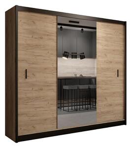 Šatní skříň se zrcadlem MIRO 250x215x61 cm dub craft/černá
